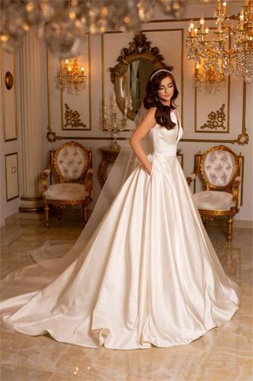 Cream A-Line Sleeveless Minimalist Satin Wedding Dress ｜ Cheap wedding dress_4