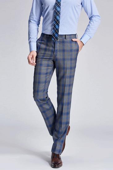 Premium Blue Plaid Grey Mens Suit | Mens Notched Lapel Two Button Suit_6