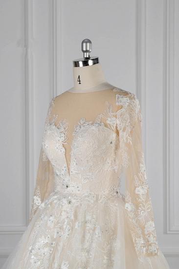 Bradyonlinewholesale Elegant Jewel Long Sleeves Wedding Dress Tulle Appliques Ruffles Bridal Gowns with Beadings Online_5