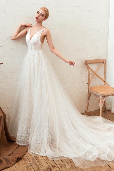 Harlan | Chic Deep V-neck White Tulle Princess Open back Wedding Dress with Court Train_8