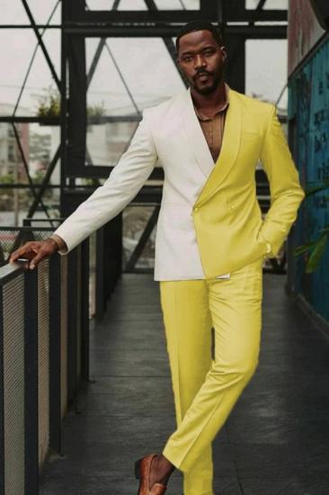 John Fashion  Glamorous Yellow Shawl Lapel Double Breasted Prom Suits_1