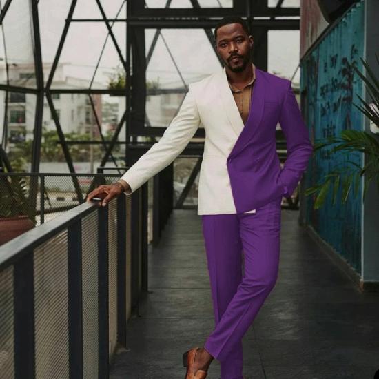 John Fashion Fancy Purple Shawl Lapel Double Breasted Prom Suits_2