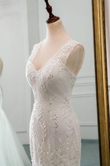 Bradyonlinewholesale Affordable V-Neck Appliques Mermaid Wedding Dresses with Beadings Online_4