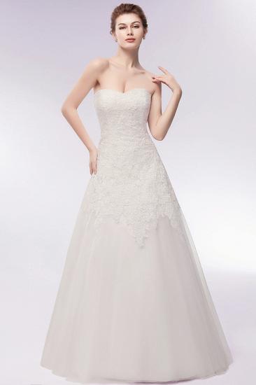 A-line Sweetheart Strapless Long Lace Tulle Wedding Dresses