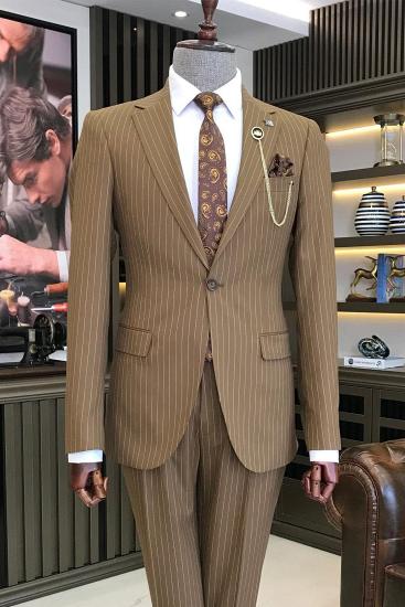 Adam Brown Striped Notched Lapel Business Suits_1