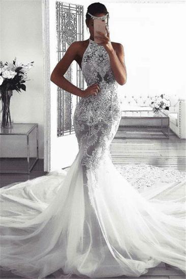 Elegant Sleeveless Halter Wedding Dresses | Sexy Mermaid Tulle Bridal Dresses_1