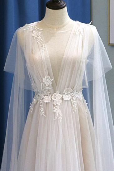 Bradyonlinewholesale Glamorous White Tulle V-Neck Beach Wedding Dress A Line Flower Bridal Gowns On Sale_3