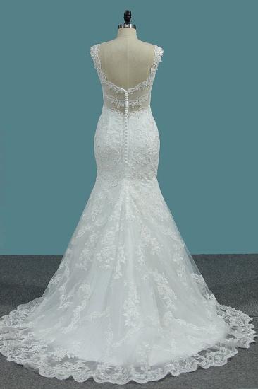 Bradyonlinewholesale Elegant Mermaid V-neck Tulle Wedding Dress White Lace Appliques Beadings Bridal Gowns Online_2