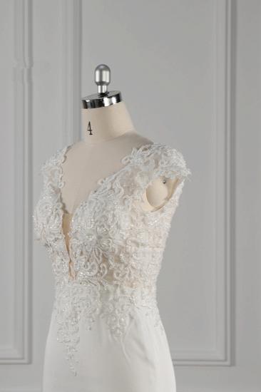 Bradyonlinewholesale Elegant V-neck Chiffon Lace Wedding Dress Beadings Appliques Mermaid Bridal Gowns Online_5