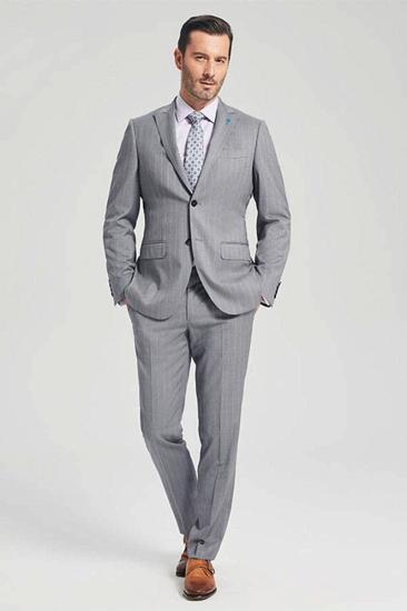 Trent Classic Stripe Grey Suit | Two Button Point Lapel Business Mens Suit