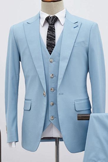 Boyce Hot Sky Blue 3 Piece Single Breasted Slim Fit Tailored Business Suit_2