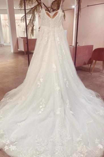 Elegant Spaghetti Strap A-Line Lace Appliquéd Tulle Wedding Dress_3