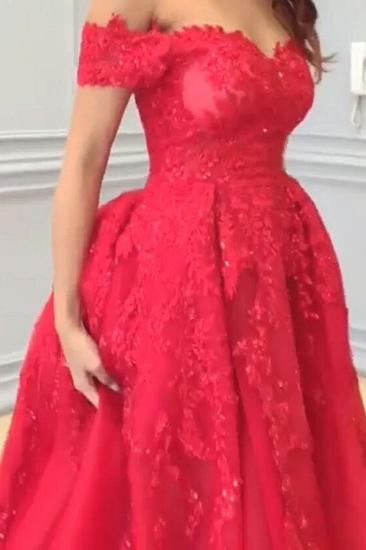 Red Off Shoulder Lace Elegant Evening Dresses | A-Line Beading Prom Dresses_3