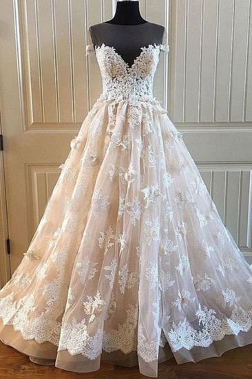 Bradyonlinewholesale Elegant Creamy Lace Sweetheart Long Wedding Dress A Line Appliques Bridal Gowns On Sale