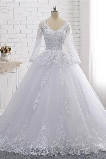 Bradyonlinewholesale Stylish Long Sleeves Tulle Lace Wedding Dress Ball Gown V-Neck Sequins Appliques Bridal Gowns On Sale_1
