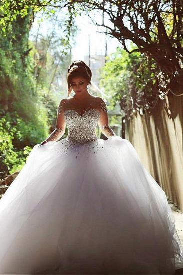 Luxury Crystals Beading Long Sleeves Ball-Gown Wedding Dresses_1