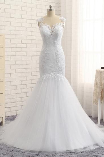 Bradyonlinewholesale Stunning Jewel White Tulle Lace Wedding Dress Appliques Sleeveless Bridal Gowns On Sale_1
