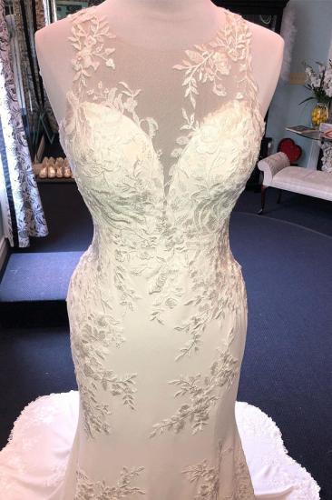 Exquisite Jewel Sleeveless Wedding Dress | Sheath Tulle Lace Open Back Bridal Gown_1