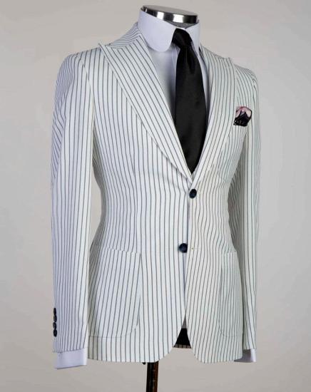 White Stripe Three Pieces Peaked Lapel Business Men Suits_4