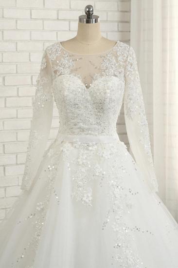 Bradyonlinewholesale Modest Jewel Longsleeves White Wedding Dresses A-line Tulle Ruffles Bridal Gowns On Sale_4