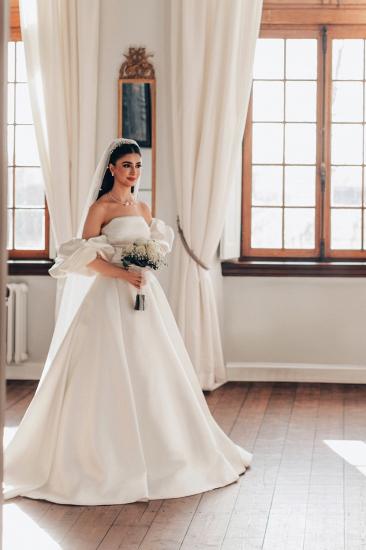 Classy Strapless Off-the-Shoulder Satin A-Line Wedding Dresses_7