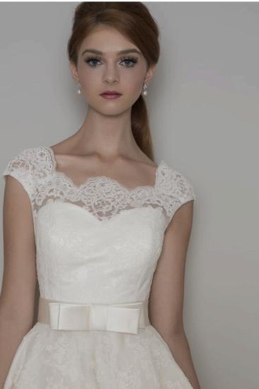 Cap Sleeves White Lace Appliques Aline Short wedding Dress_3