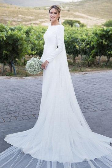 Backless Wholesale Satin Simple Wedding Dresses | Elegant Long Sleeve Sheath Elegant Bridal Gowns_3