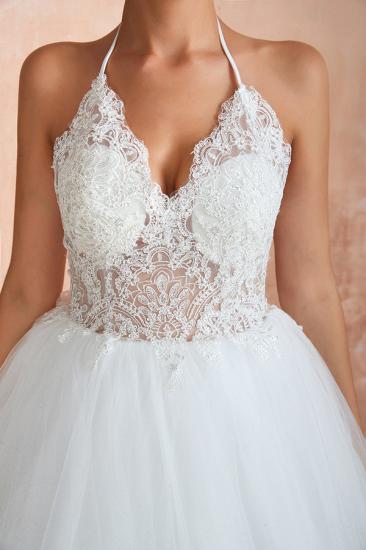 Exquisite Lace Halter Ball Gown White Wedding Dress with Open Back_9