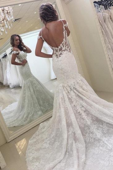 Elegant White Off-the-shoulder Lace Mermaid Backless Wedding Dress_3