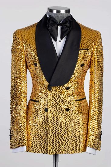 Sam Gold Sequins Shawl Lapel Double Breasted Prom Suits_1