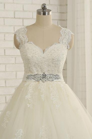 Bradyonlinewholesale Sexy Straps Sleeveless Lace Wedding Dresses With Appliques A line Tulle Ruffles Bridal Gowns On Sale_5