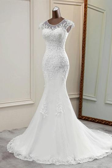 Bradyonlinewholesale Elegant Jewel Sleeveless White Lace Mermaid Wedding Dresses with Rhinestone Appliques_4