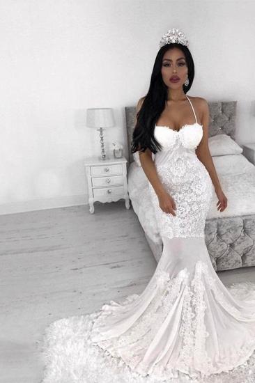 White Lace Appliques Spaghetti Strap Wedding Dress | Bridal Gown_2
