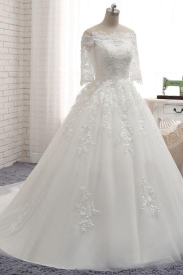 Bradyonlinewholesale Gorgeous Bateau Halfsleeves White Wedding Dresses With Appliques A-line Tulle Ruffles Bridal Gowns Online_3
