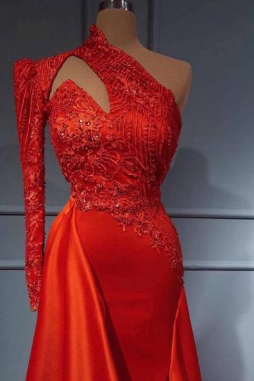 Elegant Red Sleeve Long Evening Dress | One Shoulder Prom Dress_2