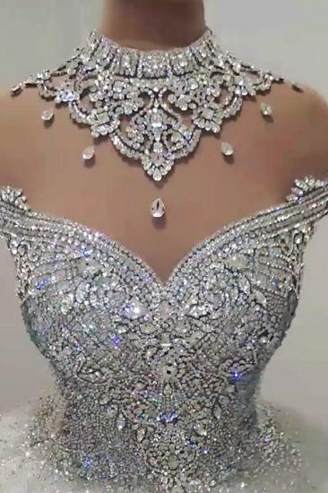 Luxury High Neck Crystal Beading Ball Gown Wedding Dresses_2