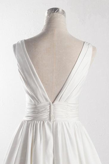 Bradyonlinewholesale Affordable V-neck Satin White Wedding Dress Sleeveless Ruffles Bridal Gowns On Sale_5
