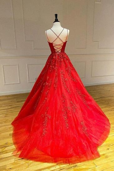 Spaghetti Straps Floral Lace Aline Evening Gown Sleeveless Prom Dress_2
