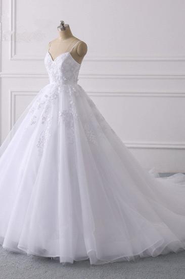 Bradyonlinewholesale Glamorous Spaghetti Straps V-Neck Tulle Wedding Dress Ball Gown Ruffles Appliques Bridal Gowns Online_3