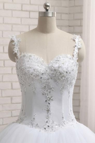 Bradyonlinewholesale Stunning White Tulle Lace Wedding Dress Strapless Sweetheart Beadings Bridal Gowns with Appliques_4
