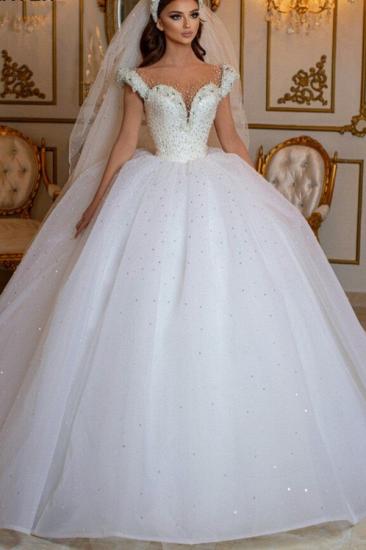 Pure and Perfect Princess White A-Line Sleeveless Wedding Dress_1