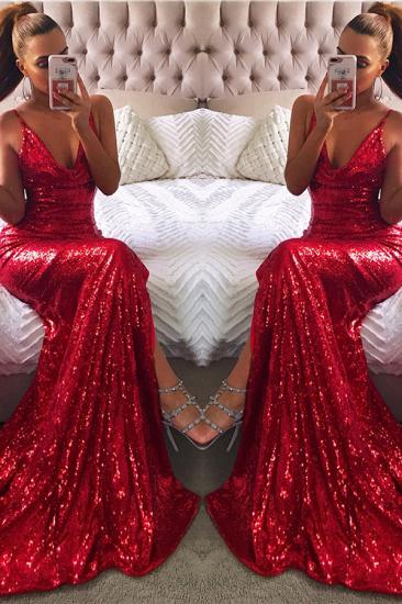 Red Shiny Sequins Sexy Evening Dresses |  Sleeveless Cheap Long Formal Party Dresses_2