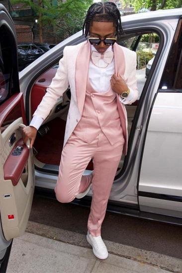 Mason Fashion Pink Shawl Lapel Jacquard Three Pieces Prom Men Suit_1
