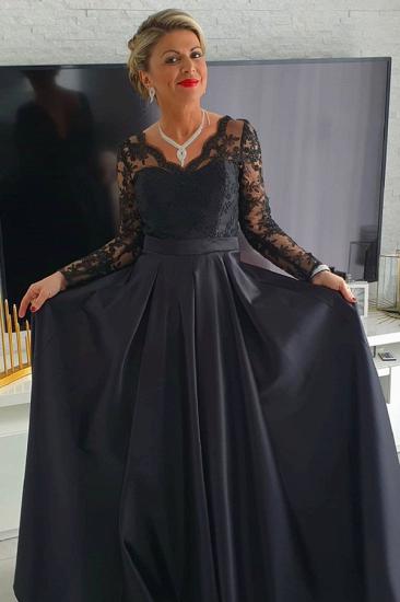 Elegant Long sleeves Black V-neck Satin Lace Evening Dresses_2