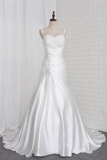 Bradyonlinewholesale Stylish Straps Sweetheart Wedding Dress White Satin Lace Appliques Beadings Bridal Gowns Online_1