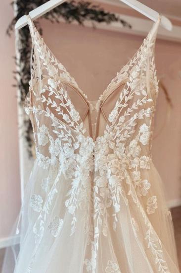 Boho Sexy A-Line V-Neck Backless Lace Wedding Dress_4