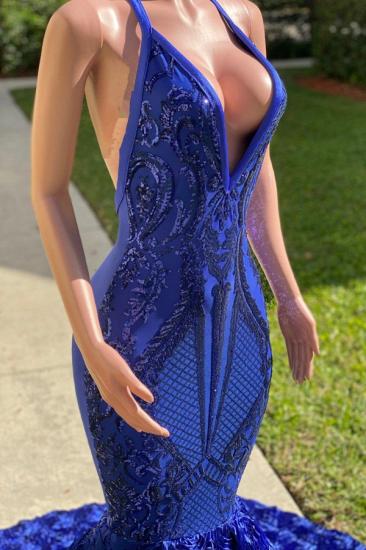Royal Blue Prom Dresses Long Glitter | Evening dress V neckline_4