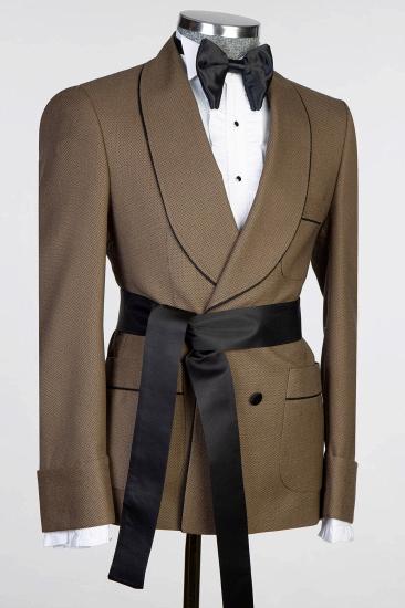 Chu Latest Golden Brown Men’s Formal Suit with Black Sash for Wedding_2