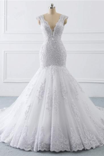 Bradyonlinewholesale Gorgeous V-Neck Tulle Lace Wedding Dress Sleeveless Mermaid Appliques Bridal Gowns On Sale_1