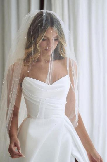 Simple A Line Trailing Long Heart Neck Wedding Dress_4